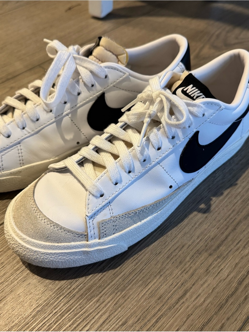 Nike White and Black Low-Top Sneakers with Suede Toe